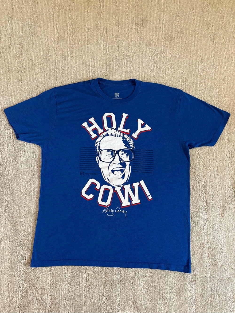 Harry Caray Chicago Cubs Holy Cow Shirt XL Pro Merch Blue Graphic Tee Retro Game